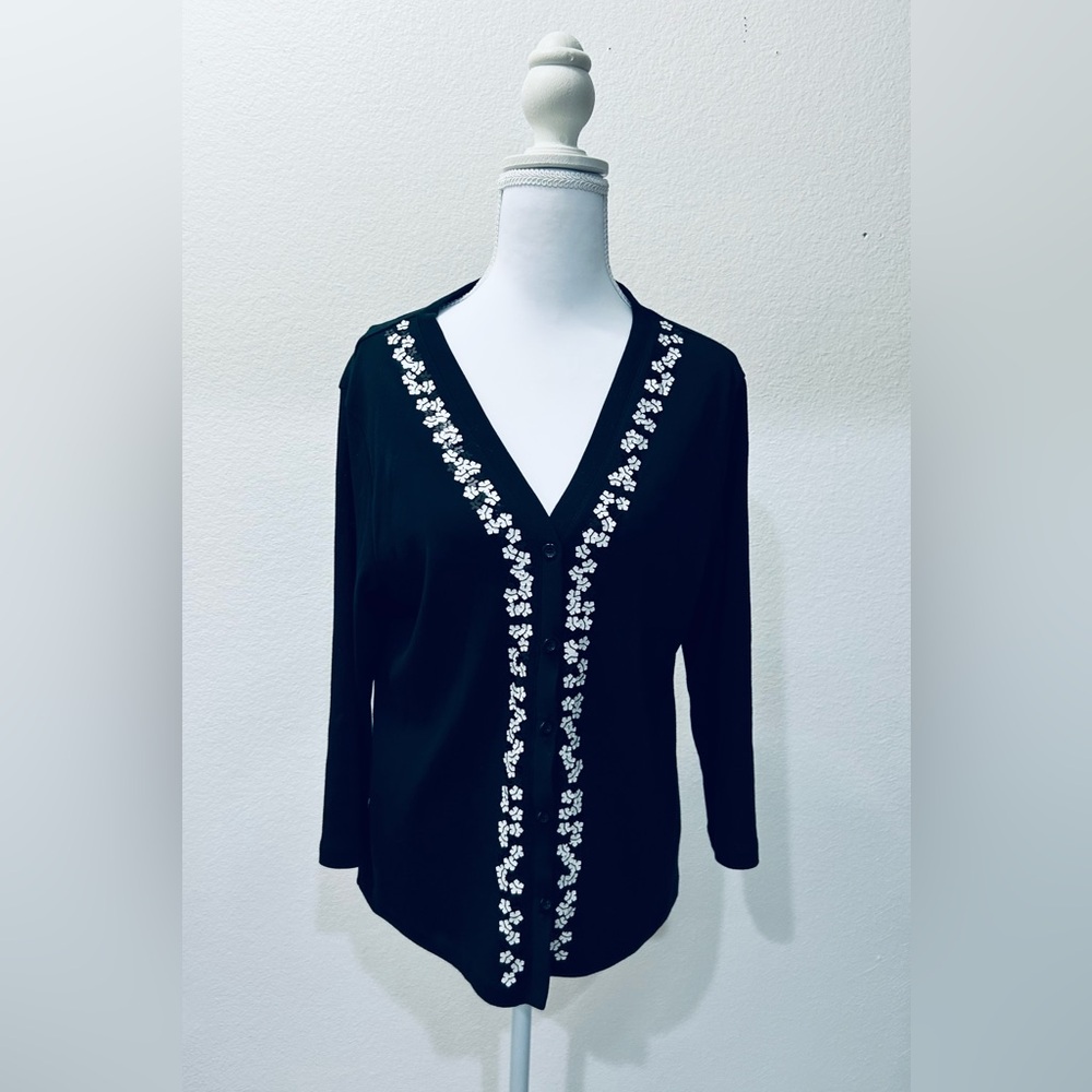 Rafaella Black Long Sleeve Cardigan with Snowflake Accented